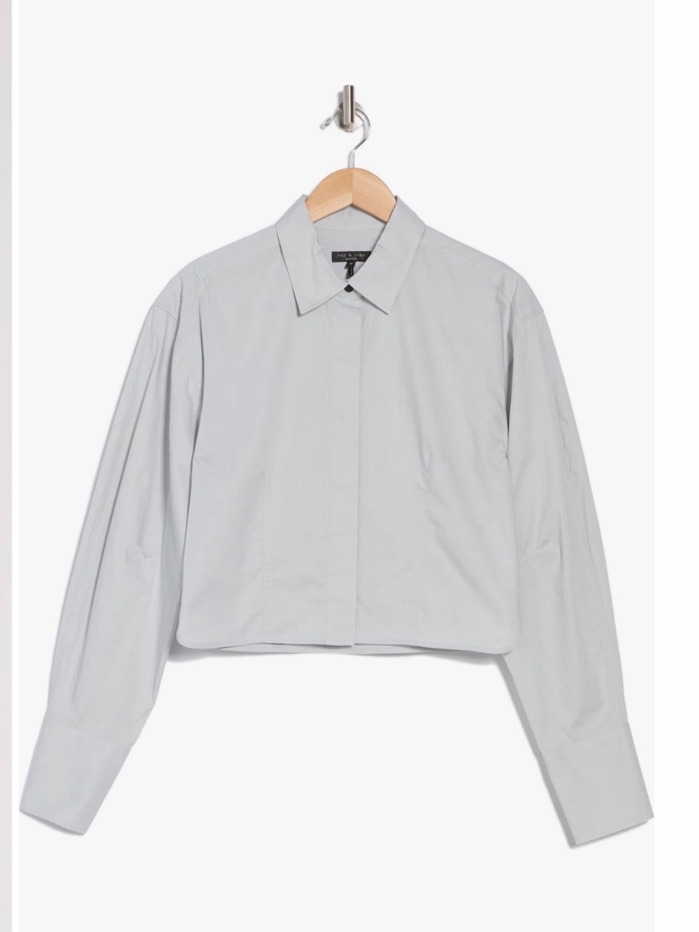 rag & bone Becca Cropped Poplin 
Cropped Light Gray Button-Front Shirt